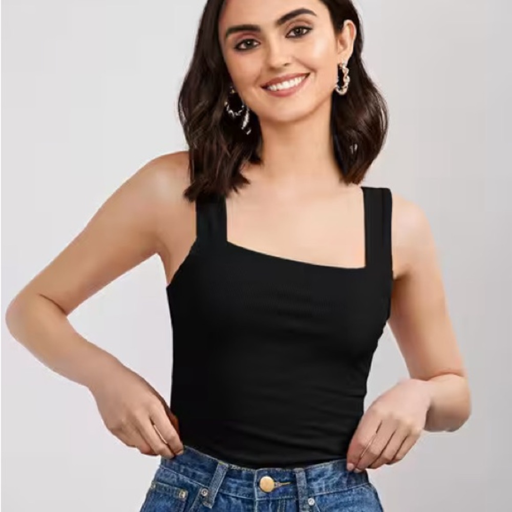 Elegant Black Square Neck Bodysuit